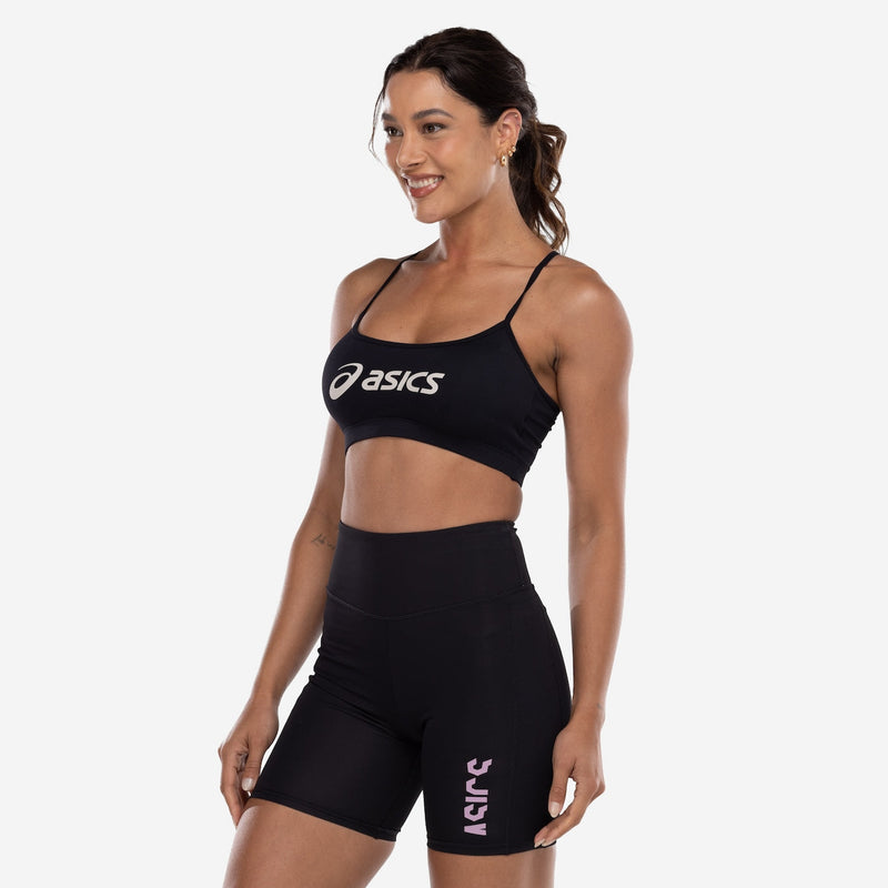 Top Fitness com Bojo Fixo ASICS Logo Alça Cruzada Baixa Sustentação Adulto