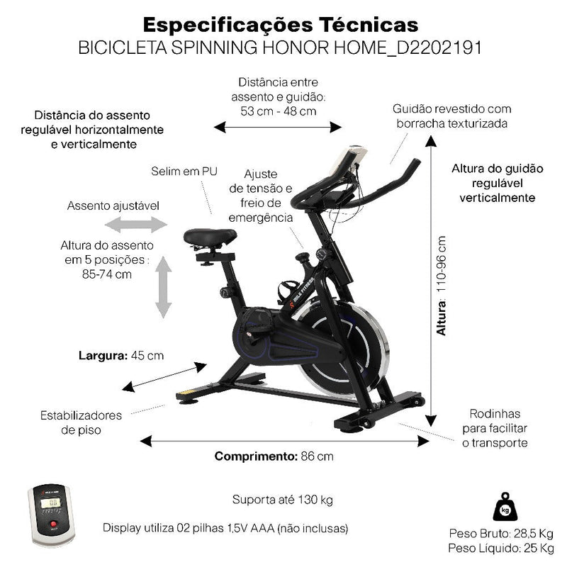 Bicicleta Ergométrica Mile Fitness Para Spinning Preta E Azul 20 Níveis De Intensidade Ajustável D2202191 Monitor De Exercício Suporta 130kg