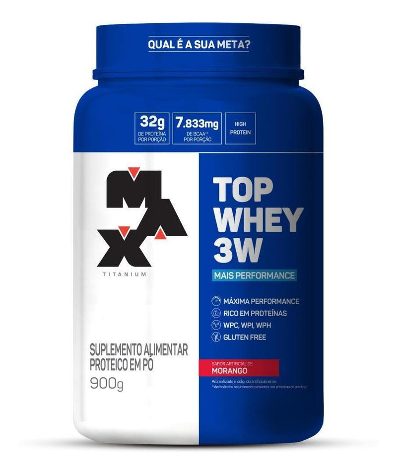 Top Whey 3w Mais Performance 900g Max Titanium Sabor Morango