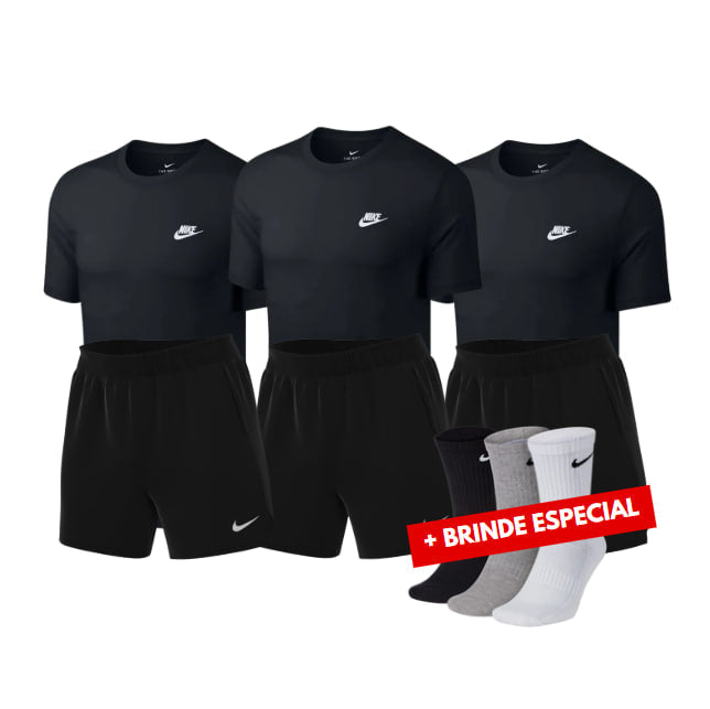 Combo Nike 3 Camisas + 3 Shorts Masculinos + Brinde - QUEIMA DE ESTOQUE